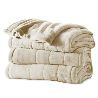 BSF9GTS-R772-12A00 Twin Sunbeam Heated Blanket Quilted Fleece 10 Heat Settings Mushroom